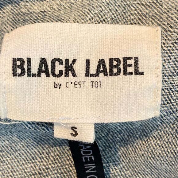 Black Label by C'Est Toi Jean Jacket Cropped Distressed Medium Wash Jean Jacket - Picture 7 of 8